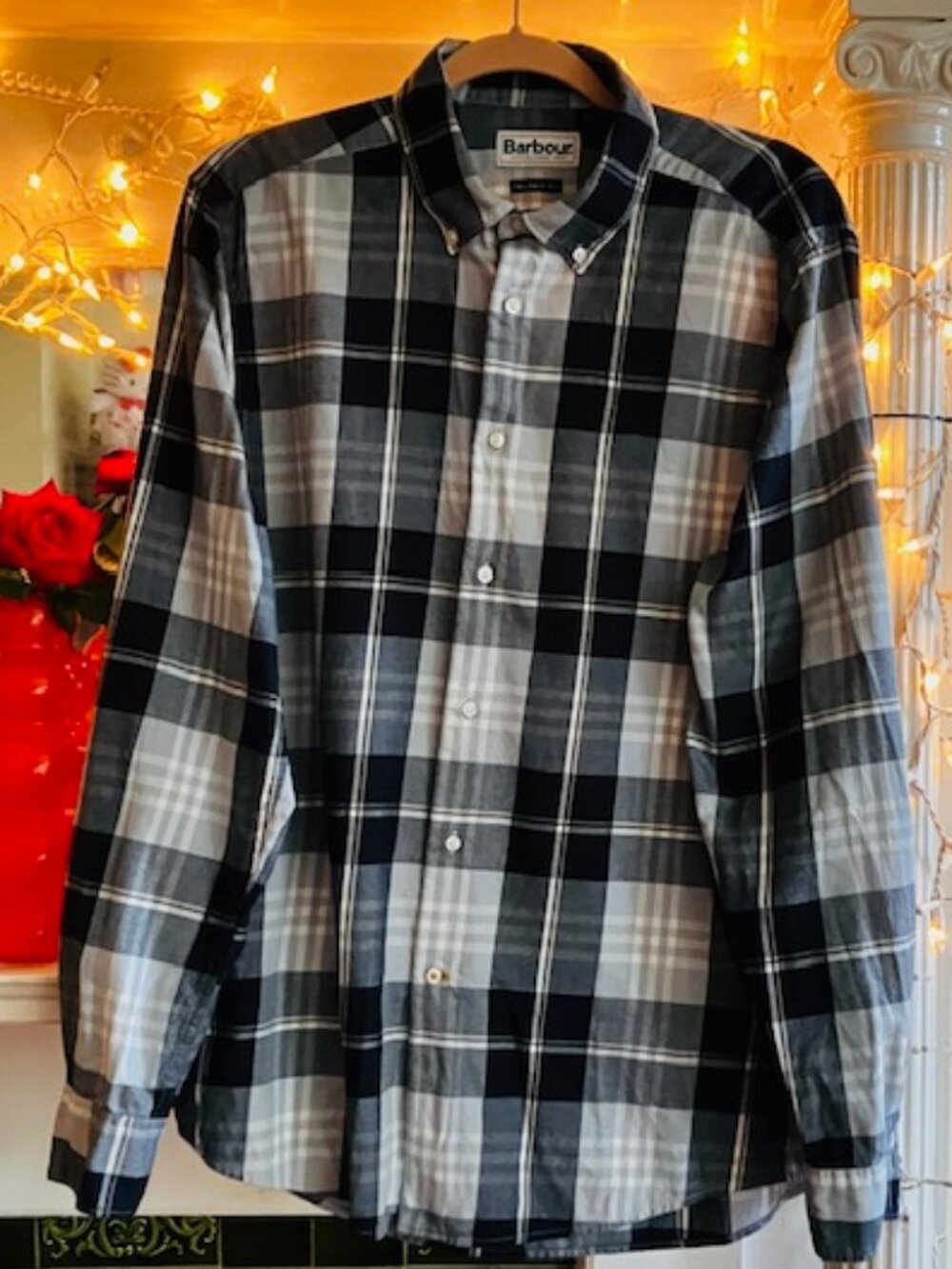 Barbour Tailor Fit Navy Plaid Button-Down Long Sleeve Shirt Sz MED EUC!